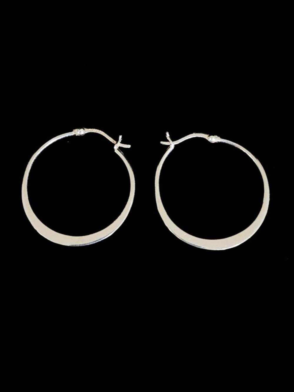 VTG 80s Sterling Silver 925 Flat Ribbon Hoop Earrings Latch Back 3g Minimalist